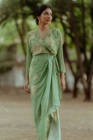 Paulmi & Harsh-Fern Green Printed Dress-INDIASPOPUP.COM