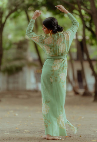Paulmi & Harsh-Fern Green Printed Dress-INDIASPOPUP.COM