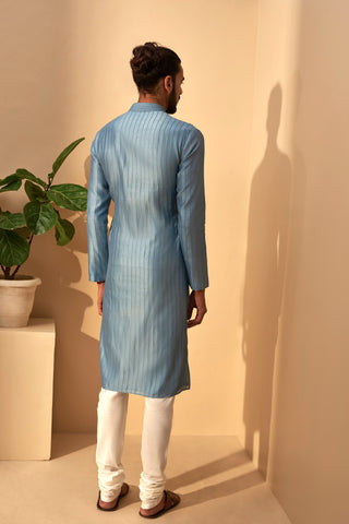 Dhruv Vaish-Mineral Blue Embroidered Kurta Set-INDIASPOPUP.COM