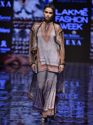 Rajdeep Ranawat-Taupe Printed Kurta & Pants  With Coverup-INDIASPOPUP.COM