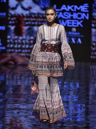Rajdeep Ranawat-Slate Printed Tunic With Pant-INDIASPOPUP.COM