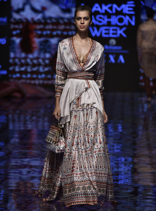 Rajdeep Ranawat-Ivory Printed Tunic With Skirt-INDIASPOPUP.COM