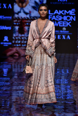 Rajdeep Ranawat-Peach Printed Jacket With Skirt-INDIASPOPUP.COM