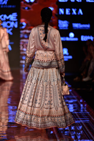 Rajdeep Ranawat-Peach Printed Jacket With Skirt-INDIASPOPUP.COM