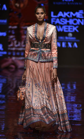 Rajdeep Ranawat-Apricot Printed Jacket With Skirt-INDIASPOPUP.COM