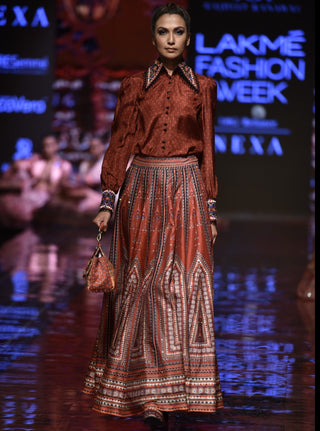 Rajdeep Ranawat-Red Printed Shirt With Skirt-INDIASPOPUP.COM