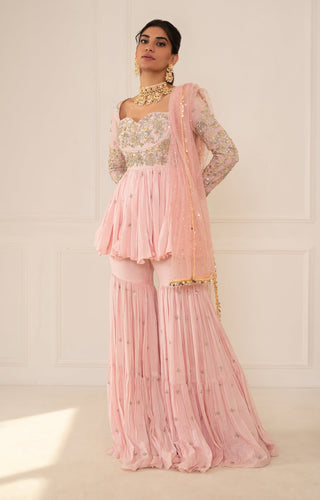 Mani Bhatia-Lilac Pink Peplum And Gharara Set-INDIASPOPUP.COM