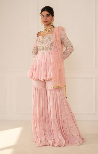 Mani Bhatia-Lilac Pink Peplum And Gharara Set-INDIASPOPUP.COM