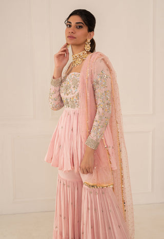 Mani Bhatia-Lilac Pink Peplum And Gharara Set-INDIASPOPUP.COM