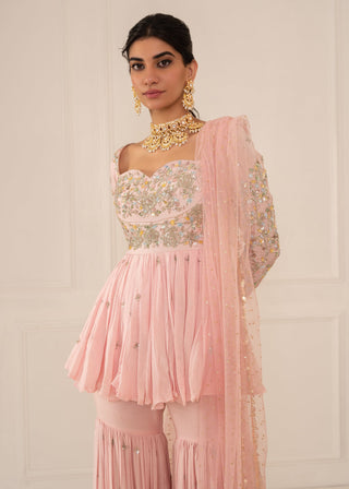 Mani Bhatia-Lilac Pink Peplum And Gharara Set-INDIASPOPUP.COM