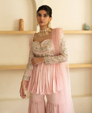 Mani Bhatia-Lilac Pink Peplum And Gharara Set-INDIASPOPUP.COM