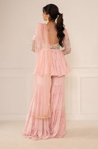 Mani Bhatia-Lilac Pink Peplum And Gharara Set-INDIASPOPUP.COM