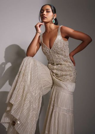 Ritika Mirchandani-Ivory Gold Kurta Sharara Set-INDIASPOPUP.COM