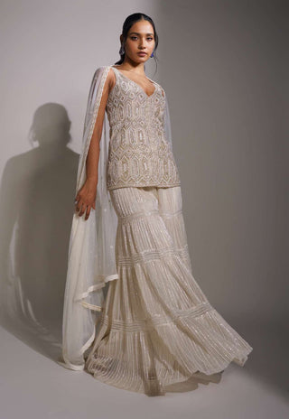 Ritika Mirchandani-Ivory Gold Kurta Sharara Set-INDIASPOPUP.COM