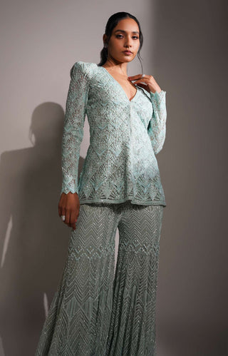 Ritika Mirchandani-Aqua Kurta With Sharara And Belt-INDIASPOPUP.COM
