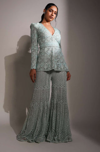 Ritika Mirchandani-Aqua Kurta With Sharara And Belt-INDIASPOPUP.COM