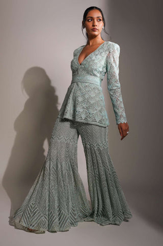 Ritika Mirchandani-Aqua Kurta With Sharara And Belt-INDIASPOPUP.COM