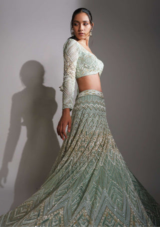Ritika Mirchandani-Aqua Ivory Lehenga Set-INDIASPOPUP.COM