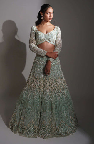 Ritika Mirchandani-Aqua Ivory Lehenga Set-INDIASPOPUP.COM