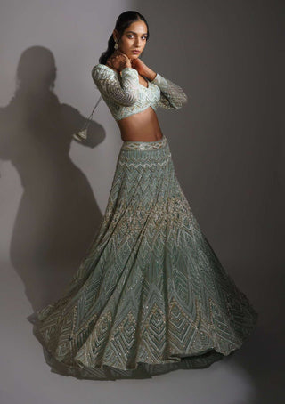 Ritika Mirchandani-Aqua Ivory Lehenga Set-INDIASPOPUP.COM