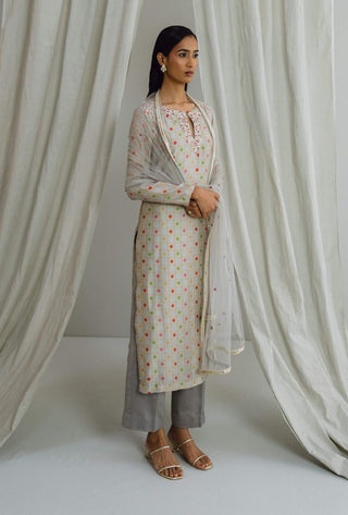 Drishti & Zahabia-Grey Floral Print Kurta Set-INDIASPOPUP.COM