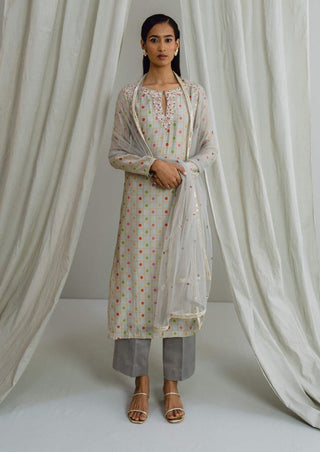 Drishti & Zahabia-Grey Floral Print Kurta Set-INDIASPOPUP.COM