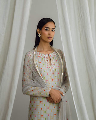 Drishti & Zahabia-Grey Floral Print Kurta Set-INDIASPOPUP.COM