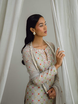 Drishti & Zahabia-Grey Floral Print Kurta Set-INDIASPOPUP.COM