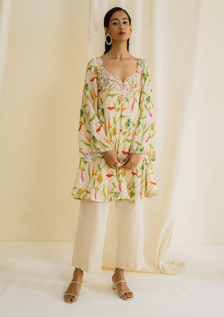 Drishti & Zahabia-Cream Bell Sleeve Kurta And Pant-INDIASPOPUP.COM