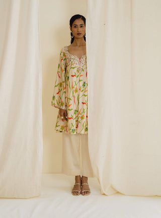 Drishti & Zahabia-Cream Bell Sleeve Kurta And Pant-INDIASPOPUP.COM