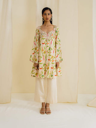 Drishti & Zahabia-Cream Bell Sleeve Kurta And Pant-INDIASPOPUP.COM