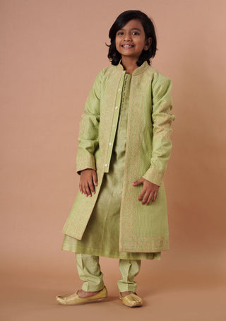 Rar Studio Kids-Mint Green Sherwani Set-INDIASPOPUP.COM
