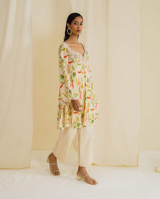 Drishti & Zahabia-Cream Bell Sleeve Kurta And Pant-INDIASPOPUP.COM