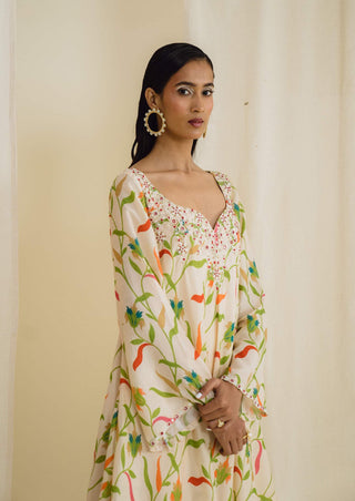 Drishti & Zahabia-Cream Bell Sleeve Kurta And Pant-INDIASPOPUP.COM