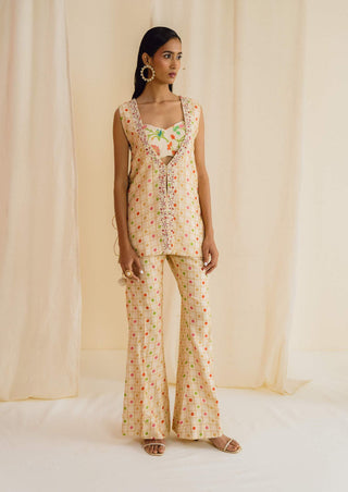 Drishti & Zahabia-Cream Floral Print Jacket And Pant Set-INDIASPOPUP.COM