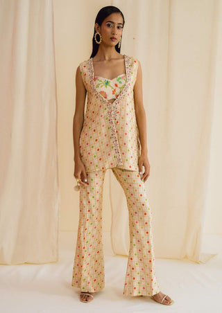 Drishti & Zahabia-Cream Floral Print Jacket And Pant Set-INDIASPOPUP.COM