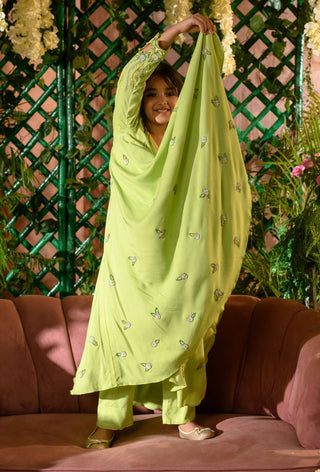 Littleens-Green Angrakha Kurti With Pants-INDIASPOPUP.COM