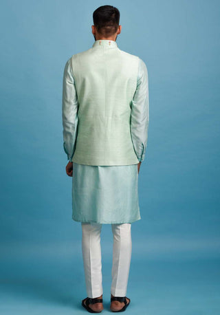 Chatenya Mittal-Green Embroidered Nehru Jacket With Kurta Set-INDIASPOPUP.COM