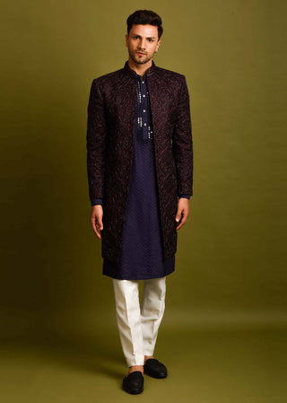 Chatenya Mittal-Wine Silk Achkan Jacket Set-INDIASPOPUP.COM