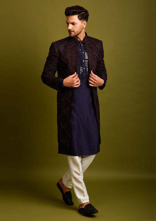 Chatenya Mittal-Wine Silk Achkan Jacket Set-INDIASPOPUP.COM