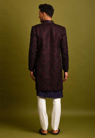 Chatenya Mittal-Wine Silk Achkan Jacket Set-INDIASPOPUP.COM