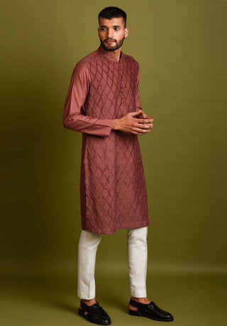 Chatenya Mittal-Maroon Cotton Silk Kurta With Pant-INDIASPOPUP.COM