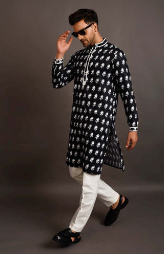 Chatenya Mittal-Black Embroidered Kurta With Pant-INDIASPOPUP.COM