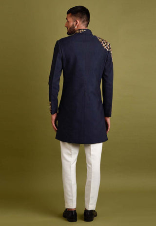 Chatenya Mittal-Navy Blue Embroidered Achkan Jacket Set-INDIASPOPUP.COM