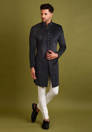 Chatenya Mittal-Black Embroidered Indowestern Jacket Set-INDIASPOPUP.COM