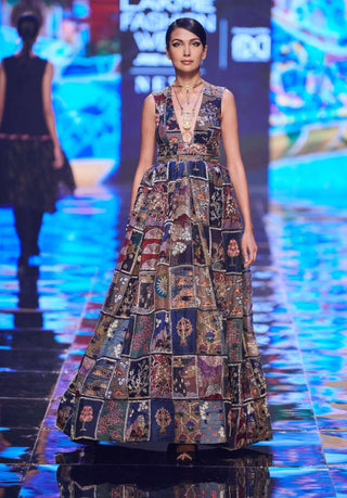 Aisha Rao-Blue Embellished Sleeveless Gown-INDIASPOPUP.COM