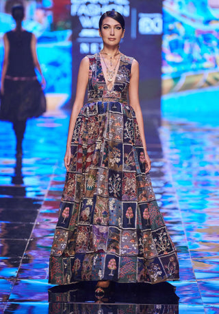 Aisha Rao-Blue Embellished Sleeveless Gown-INDIASPOPUP.COM