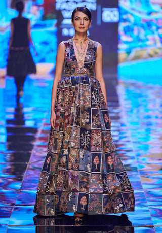 Aisha Rao-Blue Embellished Sleeveless Gown-INDIASPOPUP.COM