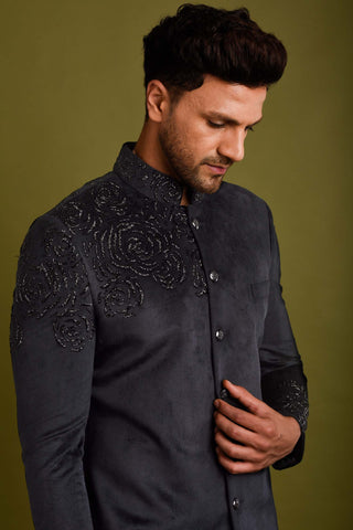 Chatenya Mittal-Black Embroidered Indowestern Jacket Set-INDIASPOPUP.COM