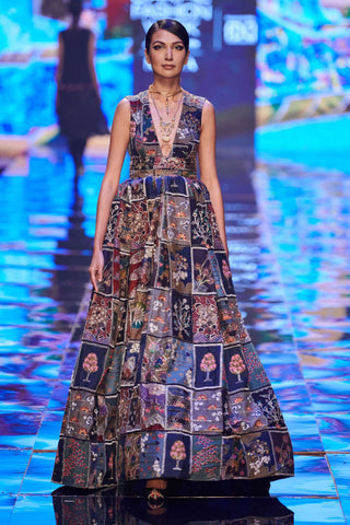 Aisha Rao-Blue Embellished Sleeveless Gown-INDIASPOPUP.COM